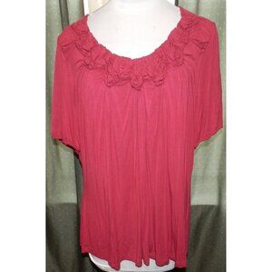 Artisan Woman size 22W / 24W burgundy wine stretch blend top roses neckline
